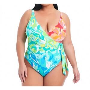 NEW BLEU ROD BEATTIE surplice tied swimsuit - plus in multi